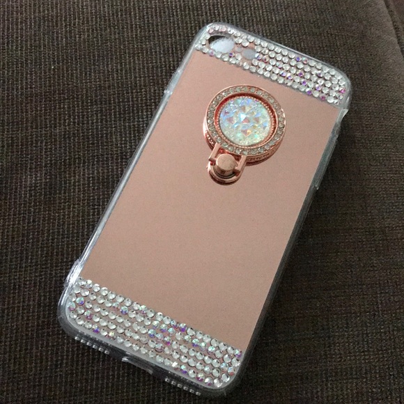 Rhinestone Rose Gold Mirror Case with clip - Picture 1 of 5